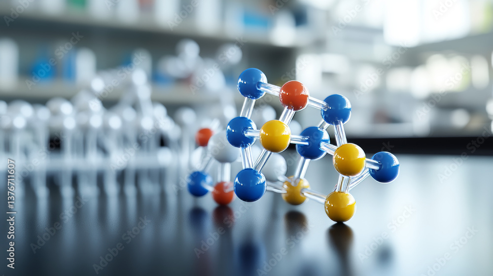 Poster molecule 3d illustration. computer simulation and laboratory experiments. decoding genome. virtual m