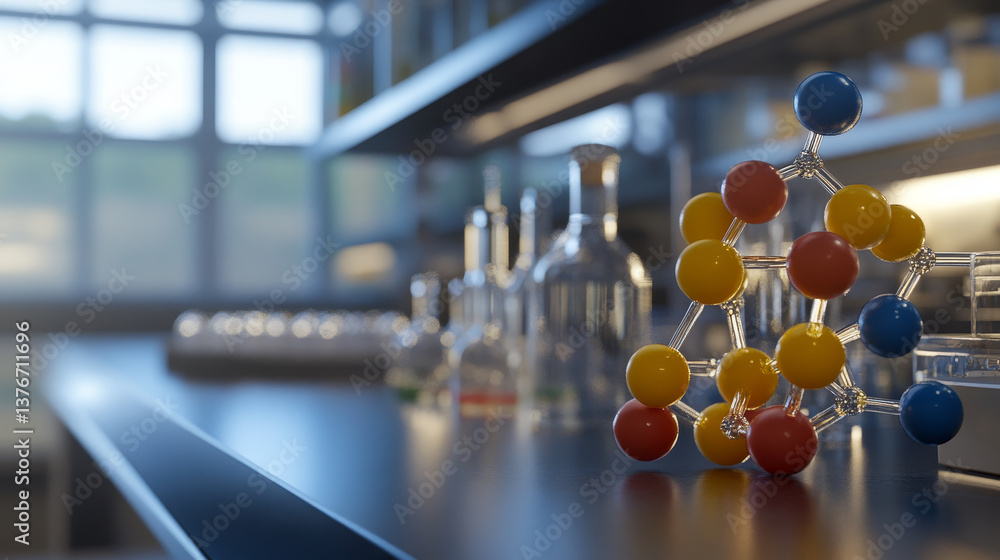 Poster molecule 3d illustration. computer simulation and laboratory experiments. decoding genome. virtual m