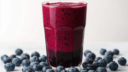Rich magenta beetroot and blueberry smoothie in a tall glass with fresh blueberries