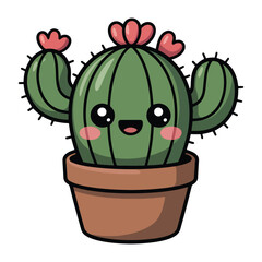 Cute Cartoon Cactus with Heart-Shaped Flowers for Kids