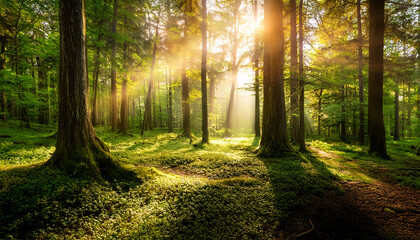 Obraz premium the forest with sunlight stream