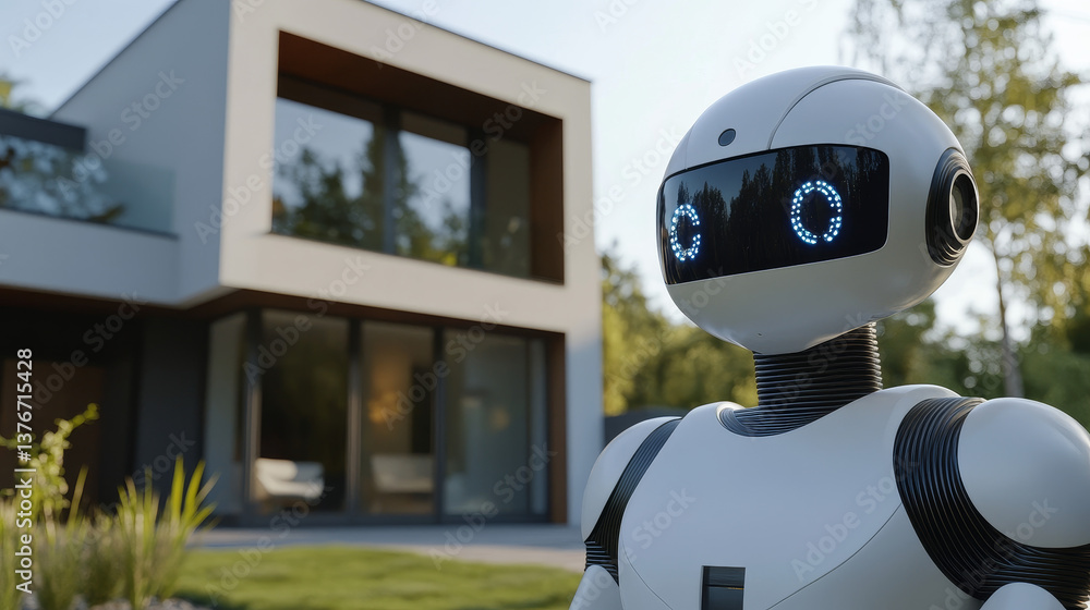 Aufkleber artificial intelligence, digital mind, smart home, hi-tech technology, robot android 3d illustration