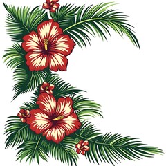 Naklejka premium Tropical Hibiscus Corner Design.