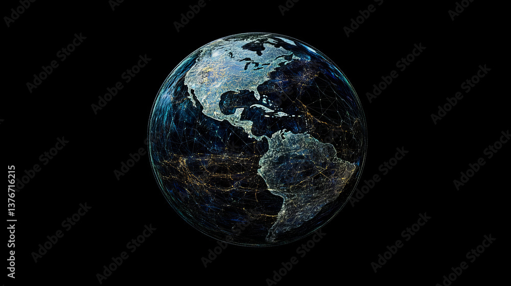 Poster global wireless network. blockchain technology in digital future. peering database. 3d illustration 