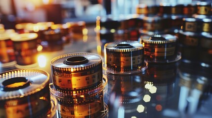 Classic Analog Photography with Film Rolls, Cassettes, and Camera Equipment, Showcasing the Charm of Vintage Film Strips and Traditional Photography Techniques
