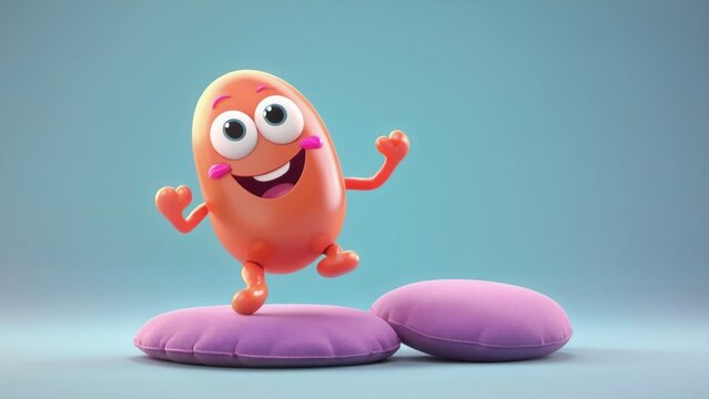 Happy Jellybean Jumping on Cushion