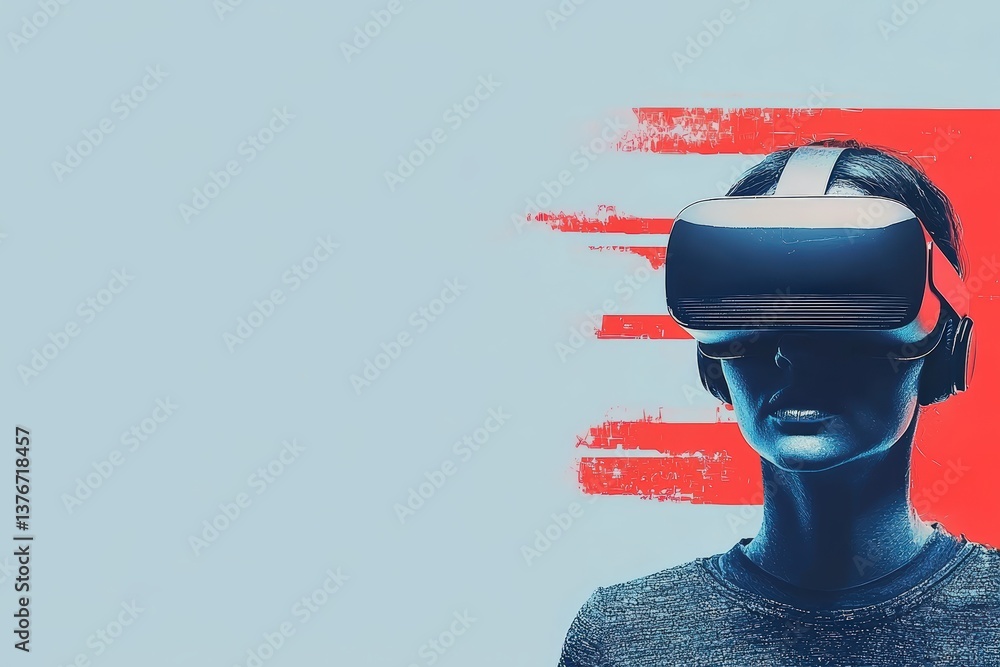 Poster exploring virtual worlds with immersive headsets in a modern and dynamic digital landscape generativ