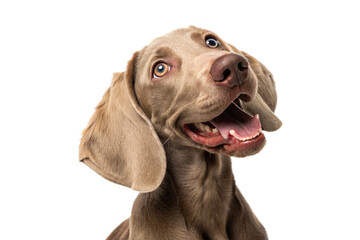 Fototapeta premium Brown weimaraner young dog is posing. Cute, happy crazy dog headshot smiling isolated on transparent background-generated by ai