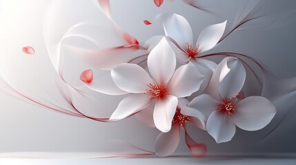 Abstract floral design with petals forming parabolic curves. Minimalist composition with text space