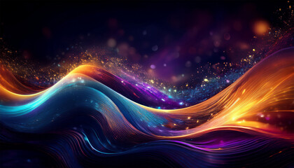 Obraz premium vibrant abstract colorful flowing waves with sparkles on dark background for creative projects