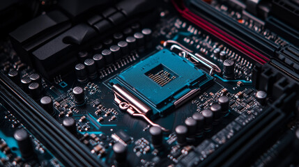 Fototapeta premium CPU Chip on Motherboard. Central Computer Processors CPU concept. Data processing. Futuristic microchip processor. Digital chip.