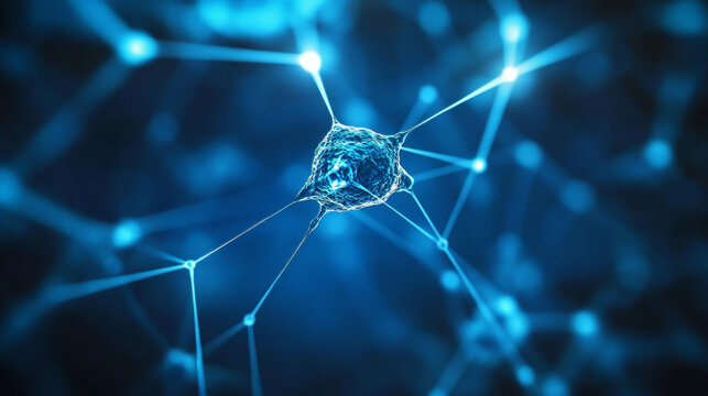 Blockchain in global digital network, quantum computer, nanotechnological circuit, high-tech processor and cybertechnology. 3D illustration of nanostructured data blocks in a secure server