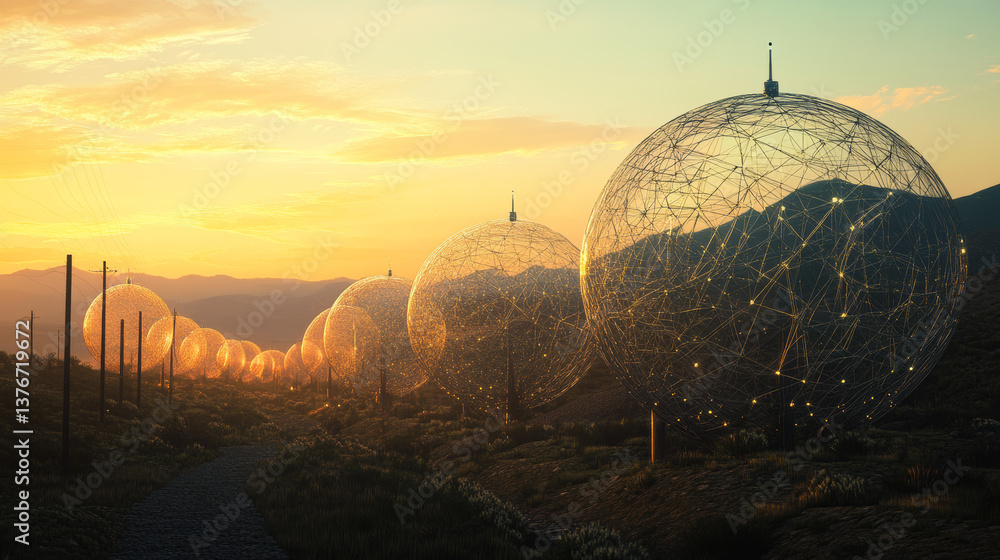 Poster global neural network. communication technology of the future. big data concept. 3d illustration of 