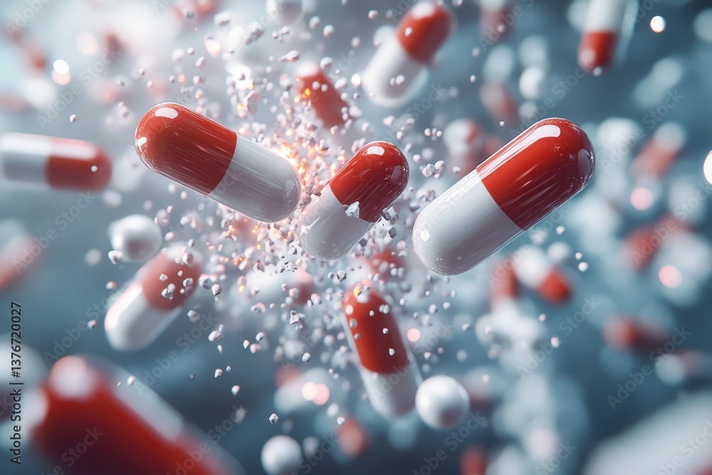 Aufkleber capsules exploding with particles in a dynamic display of color and energy in a laboratory setting