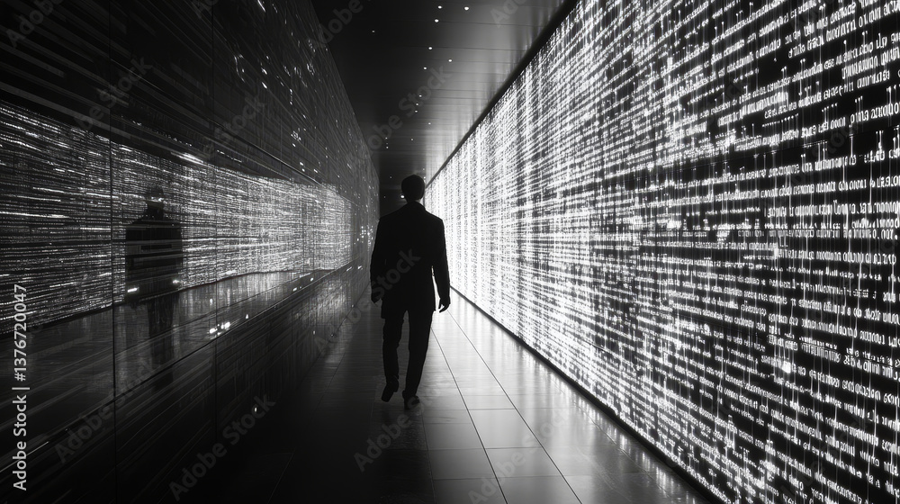 Poster big data and computer intelligence. thinking in cyberspace of the future. 3d illustration of global 