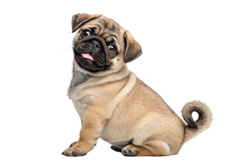 Obraz premium Pug puppy sitting isolated on transparent background - generated by ai