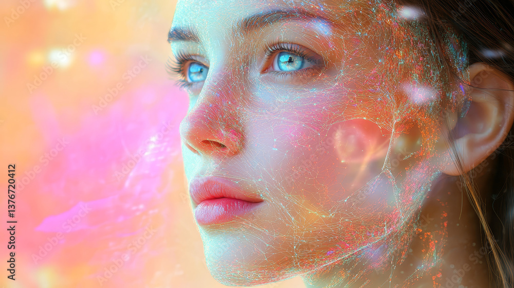 Poster cyberspace and digital intelligence. high technology business. artificial neural network. big data c