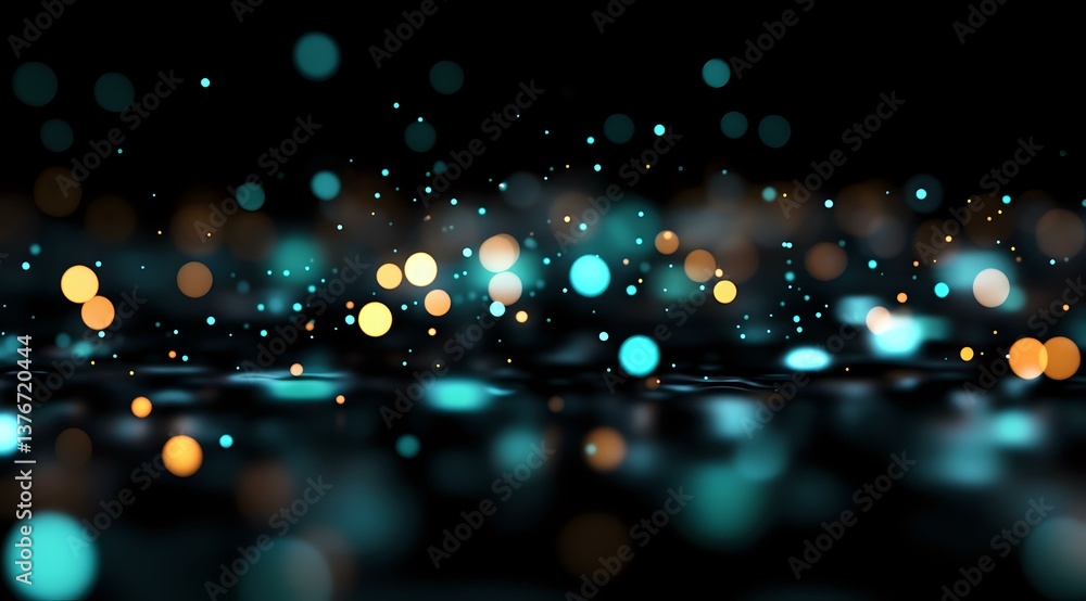 Aufkleber dreamy bokeh lights in turquoise and golden colors create magical atmosphere on dark background. abs