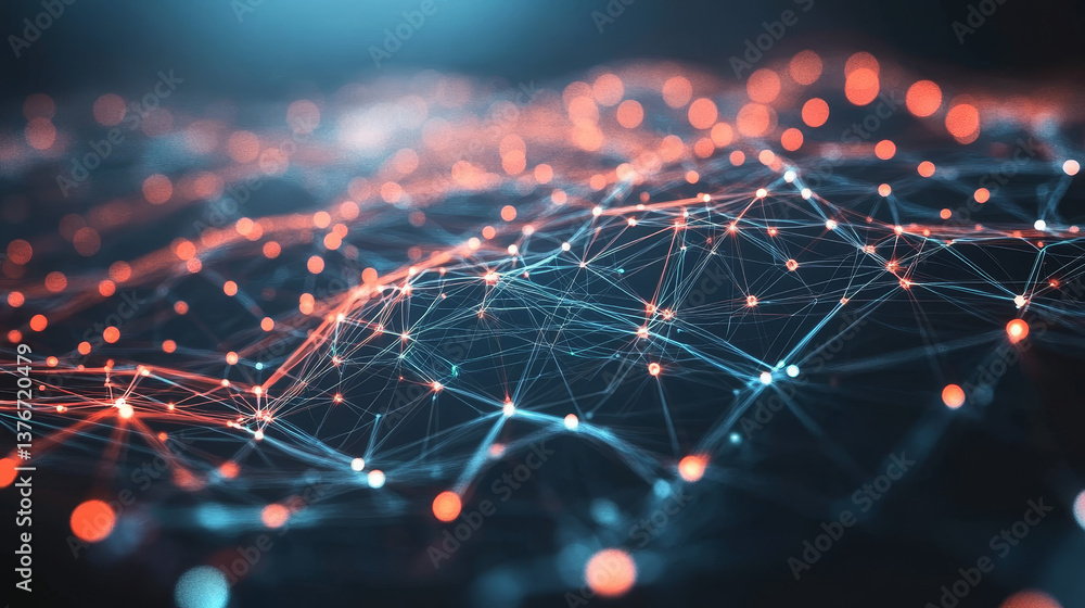 Poster cyber network, big data, digital nano space. metaverse of the coding flow of neural networks of the 