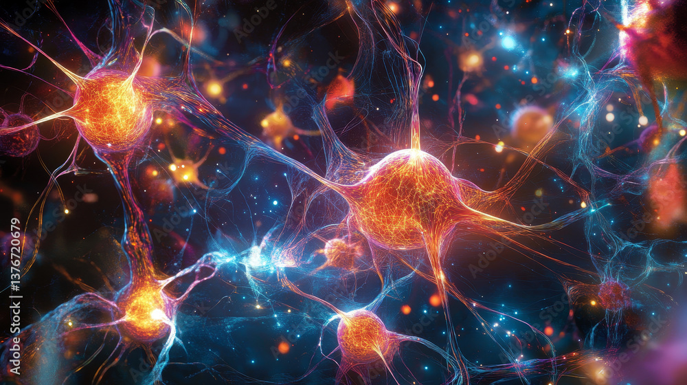 Poster cyber network, big data, digital nano space. metaverse of the coding flow of neural networks of the 
