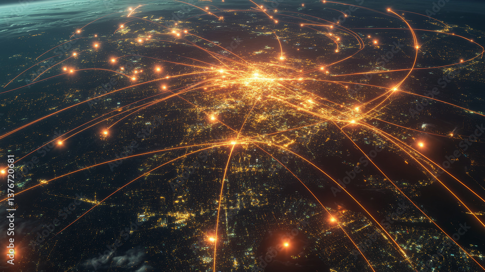 Poster cyberspace and digital intelligence. high technology business. big data. processing an array of info