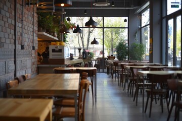 Fototapeta premium Interior of a modern empty cafe in the city
