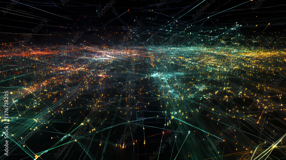 Poster global internet. communication and data exchange. the planet is shrouded in a digital network at the