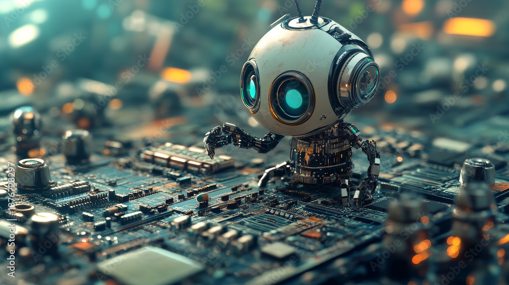 Poster nanocomputer. atom, structure and research. artificial intelligence and scientific discoveries. 3d i