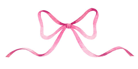 Pink ribbon bow isolated on white background. Watercolor vector illustration for greeting card, invitation, poster, banner