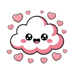 Cute Cartoon Cloud with Hearts and Smiling Face for Kids