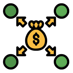 Money, portfolio, management icon. Symbolic representation of wealth and financial success – gold coins, money stacks, and investment growth icons.