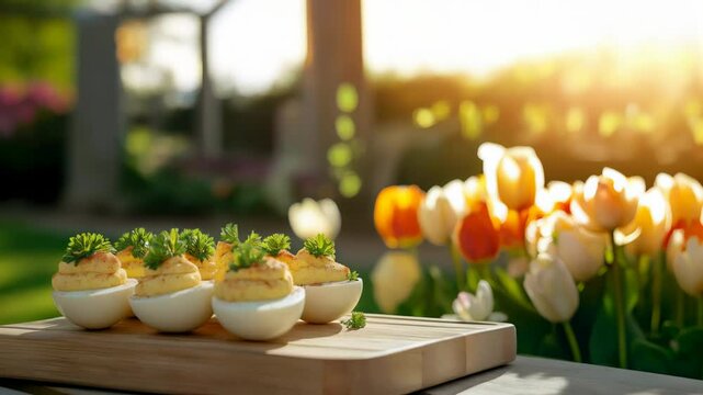 Deviled Eggs in Garden Setting