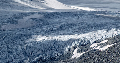 The surface of the Pasterze glacier with ice and rock in Austria