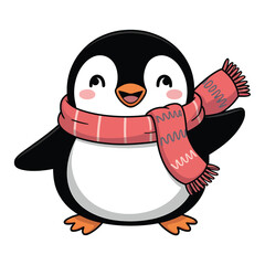 Cute Cartoon Penguin Wearing Scarf and Smiling for Kids