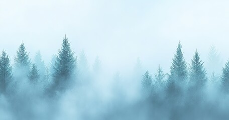 A watercolor background depicts a green landscape of a foggy forest and a winter hill, showcasing wild, frozen, and misty taiga nature