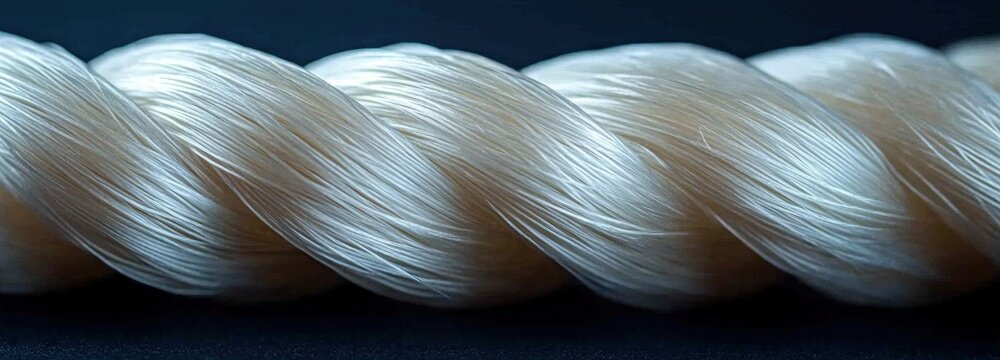 Close-up view of glossy recycled PLA fiber strands on matte background