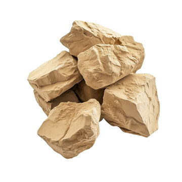 Stack of raw multani mitti clay chunks isolated on white background