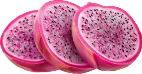 Sliced dragon fruit, pink color on transparent background PNG file
