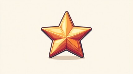 Obraz premium Golden five-pointed star icon with 3D effect and shadow.