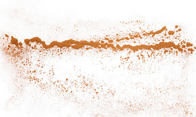 Cinnamon powder falling, isolated on white background, clipping path