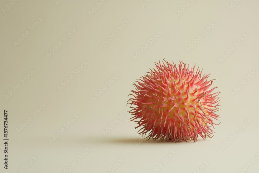 Poster a single spiky fruit object is displayed on a neutral background