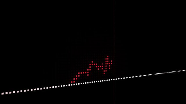 Animated rising graph of stock market data, uptrend of trade market, red dots charting increasing growth, financial analysis background, copy space