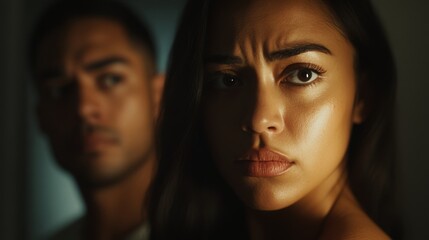 Portrait of a woman and a man caught in the act of adultery. Woman caught red-handed with her lover.