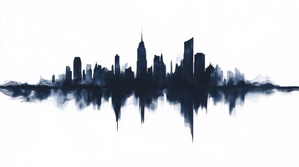 Fototapeta premium Serene Blue Ink Wash Skyline Reflection Art Print