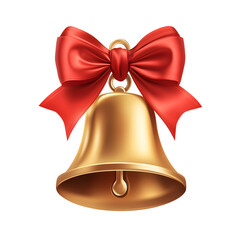 Gold Bell with Red Bow Festive 3D Render, Holiday Design