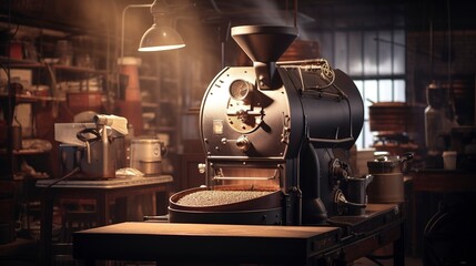 Fototapeta premium A photo of an empty coffee roaster in soft lighting.