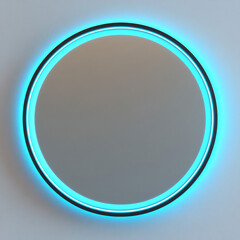Fototapeta premium Modern Round Mirror with Neon Blue Light for Bathroom or Bedroom Wall Decor