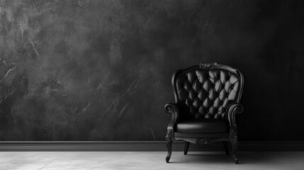 Black leather chair in minimal dark interior