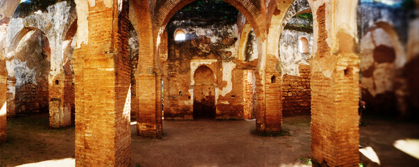 Panoramic view of the ruins of Chellah Kasbah, Rabat, Morocco.