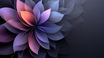 Abstract floral design with petals forming parabolic curves. Minimalist composition with text space